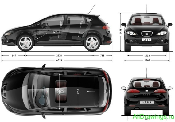 Seat Leon (2005) (Seat Leon (2005)) are drawings of the car